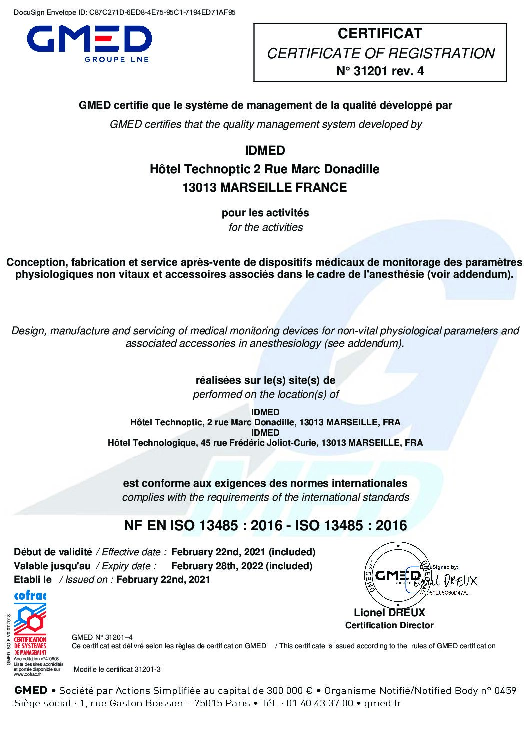 ISO 13485 Certificate 31201-4 signé | IDMED